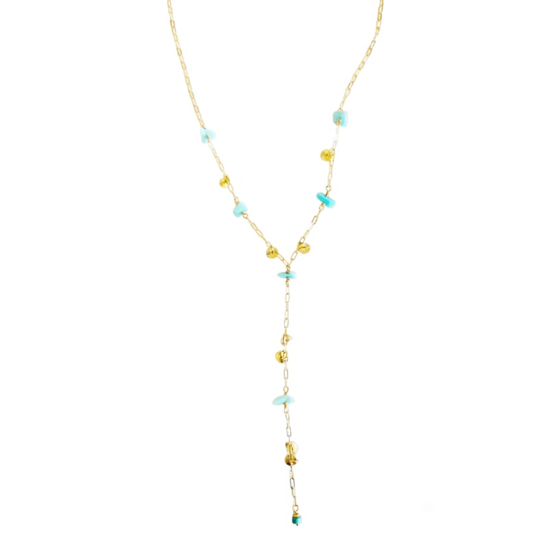 14″ Nefatari Amazonite Necklace with Gold Plated Accents | MINU