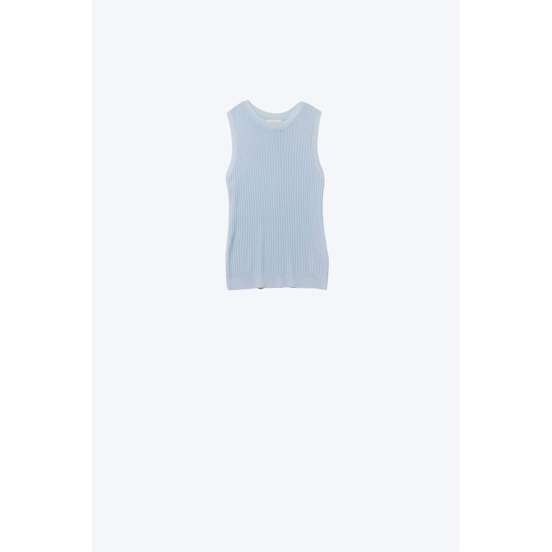 Baby Blue Sleeveless Ribbed Knit Top