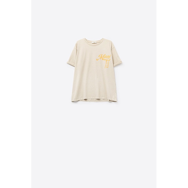 Beige T-Shirt With Miami Logo Print