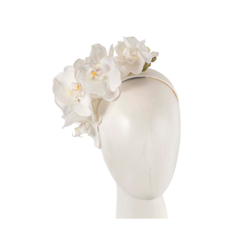 Bespoke white orchid flower headband by Fillies Collection