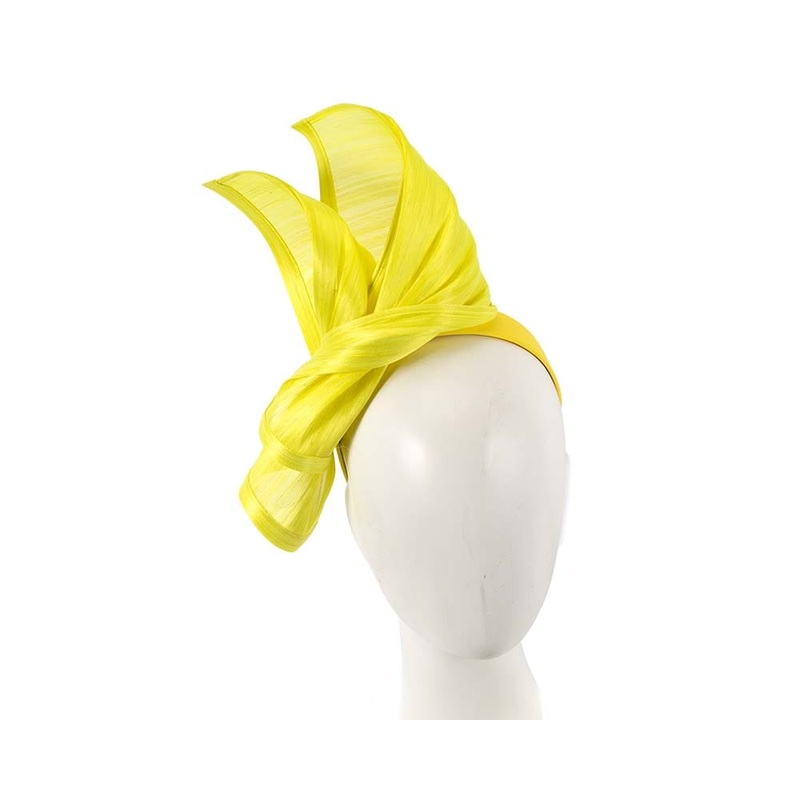 Bespoke yellow silk abaca racing fascinator by Fillies Collection