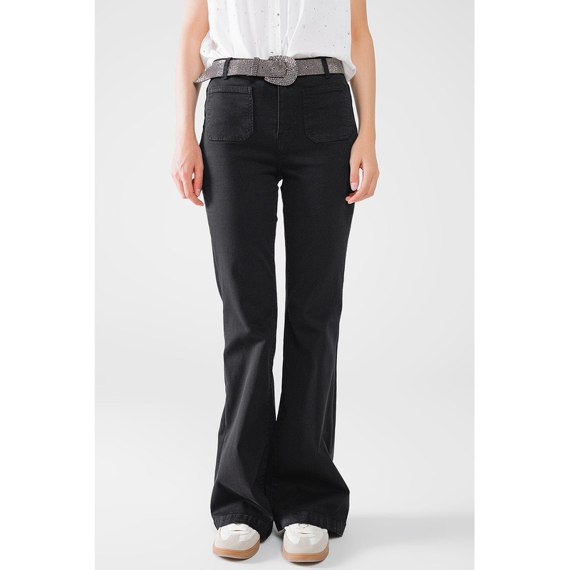 Black Skinny Flared Jeans With Front Pocket Detail