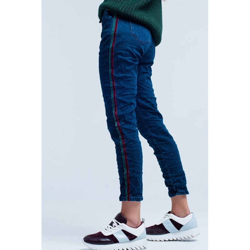 Blue Baggy Jeans Multi-Color Side Stripe