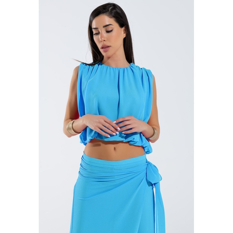 Blue Top With Ruche Design