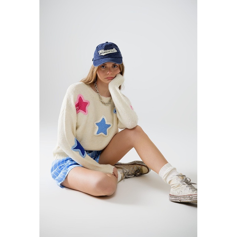 Cream Sweater With Embroidered Stars