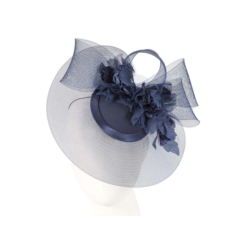 Custom made navy cocktail hat with flowers