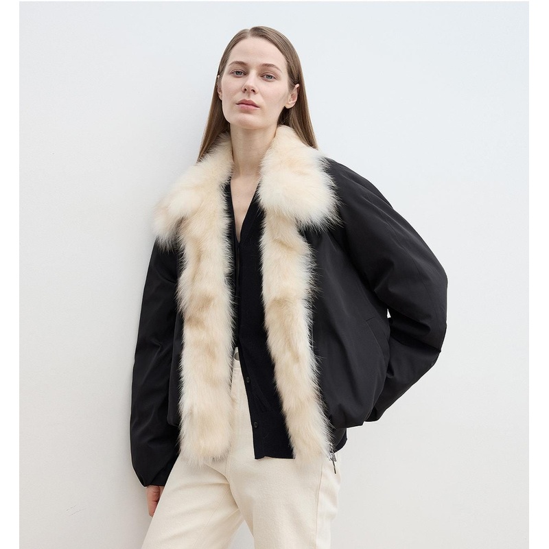 “Day and Night Rider” Detachable Contrasting Fox Fur Collar White Goose Down Waterproof Parka Down Jacket