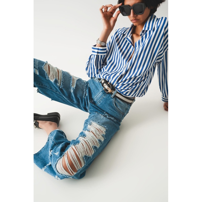 Destroyed Boyfriend Jeans In Blue