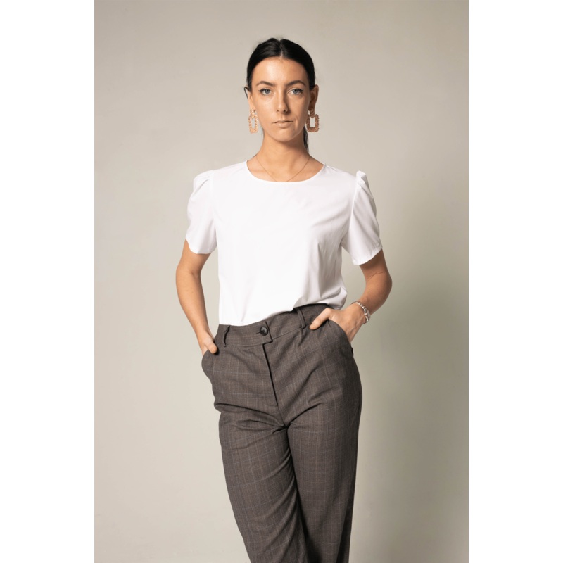 Elegant Round Neck Blouse in White | Le Russi