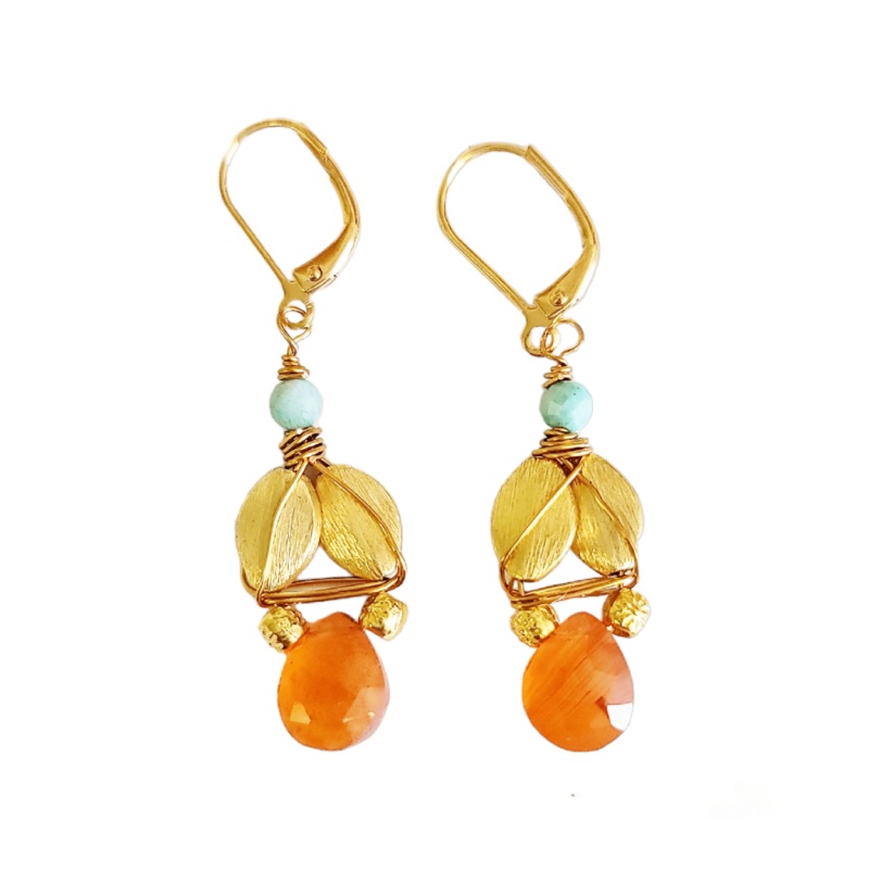 Ferro 1.25″ Gold Plated Chandies with Faceted Carnelian | MINU