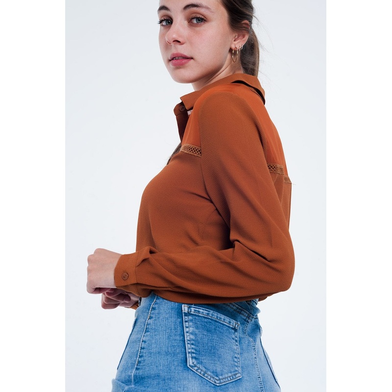 Front Insert Blouse Orange