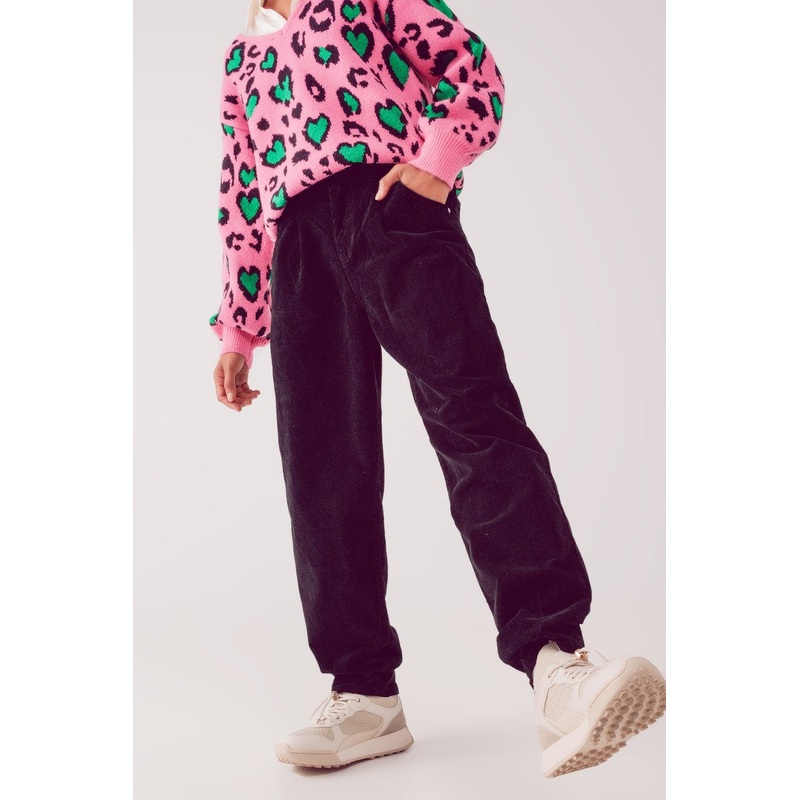 High Rise Slouchy Mom Pants In Black Cord