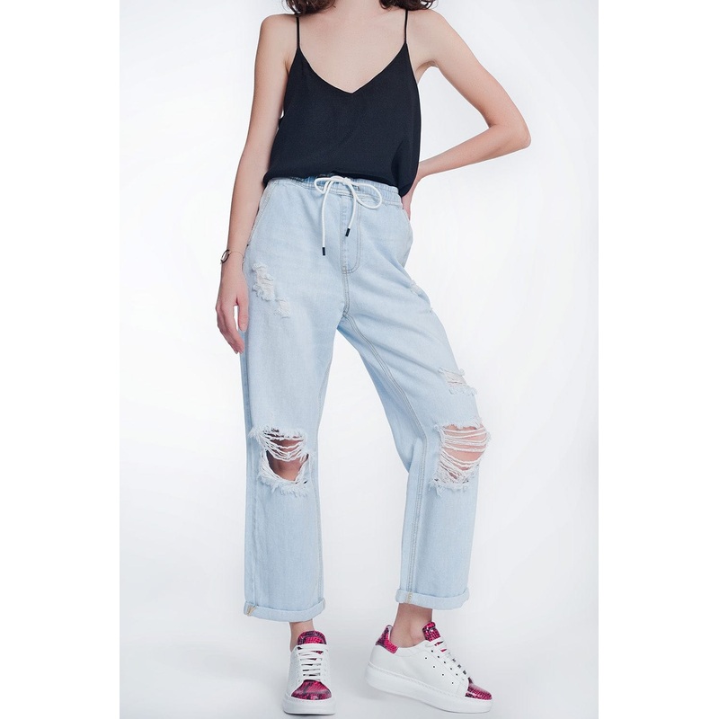 High Rise Straight Crop Jeans In Lightwash Blue
