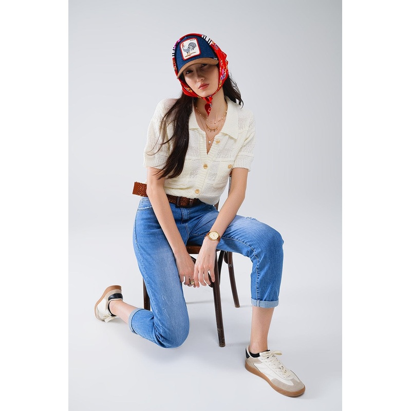 Knitted Cardigan Button Up Shirt With Chestpockets