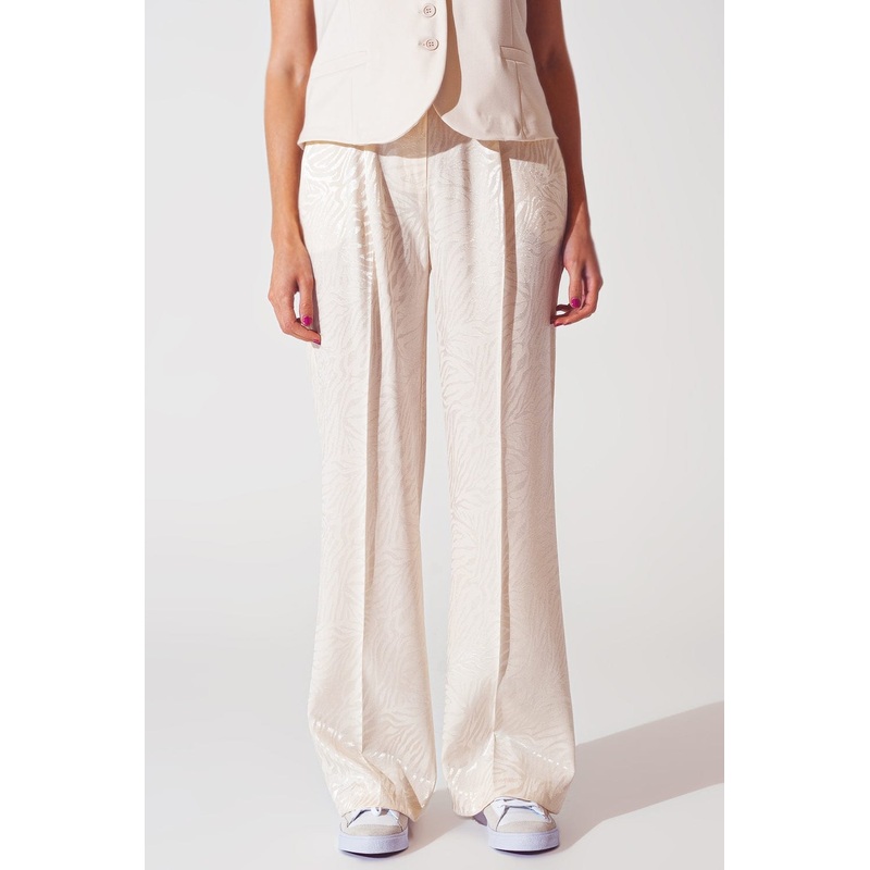 Loose Fit Zebra Print Pants In White