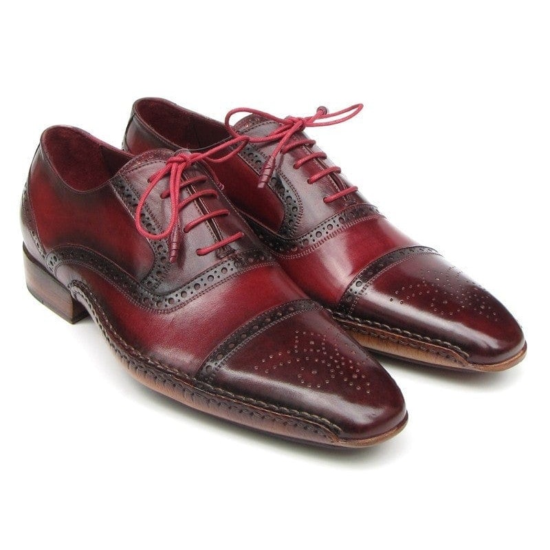 Paul Parkman Men’s Side Handsewn Captoe Oxfords – Red / Bordeaux Leather Upper and Leather Sole (ID#5032-BRD)