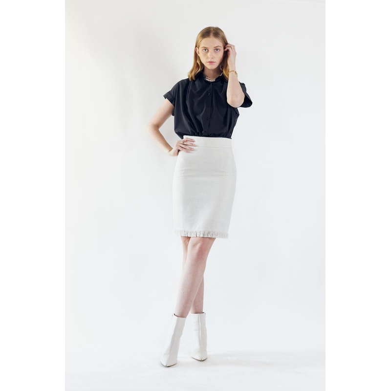 Power Woman- White Mini Tweed Skirt | Le Russi