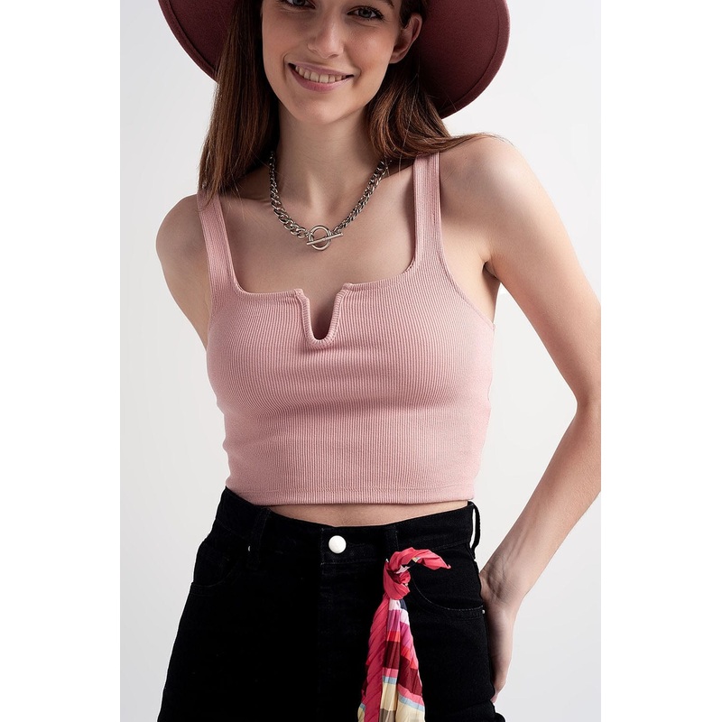 Rib Crop Top In Pink Blush