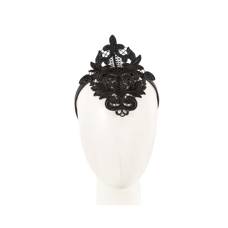 Small black lace crown racing fascinator by Max Alexander