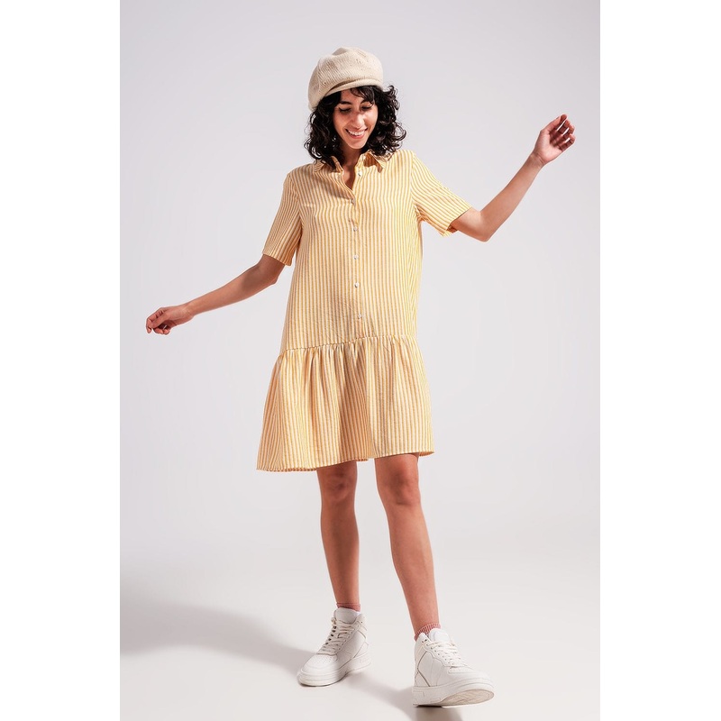 Stripe Print Mini Dress In Yellow