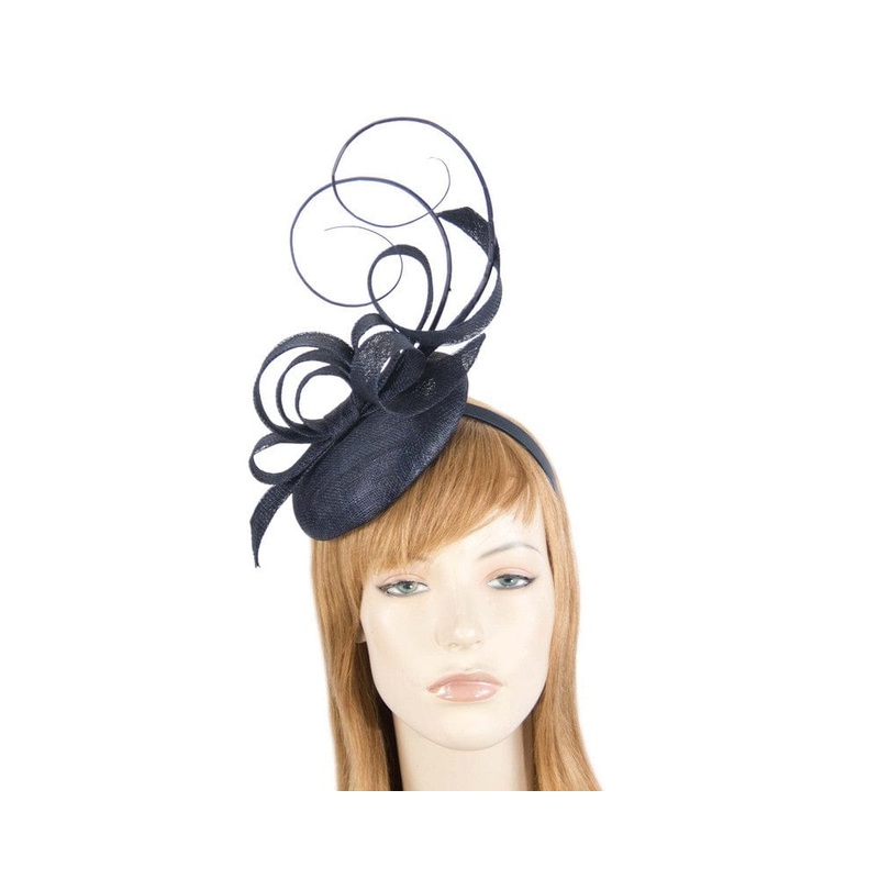 Tall navy sinamay racing fascinator by Max Alexander