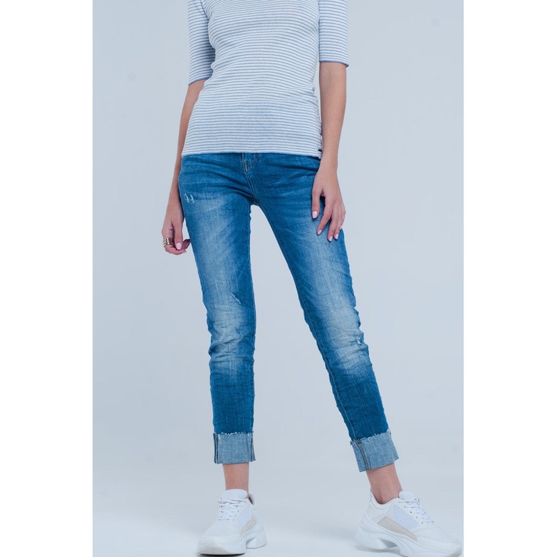 Turn Up Frayed Hem Jeans