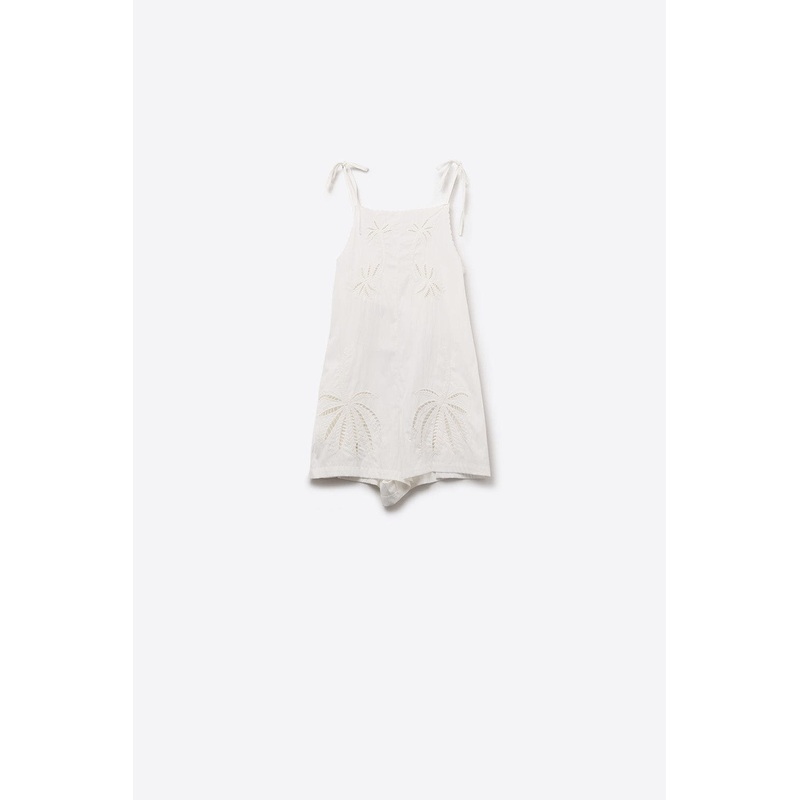 White Embroidered Palm Tree Playsuit