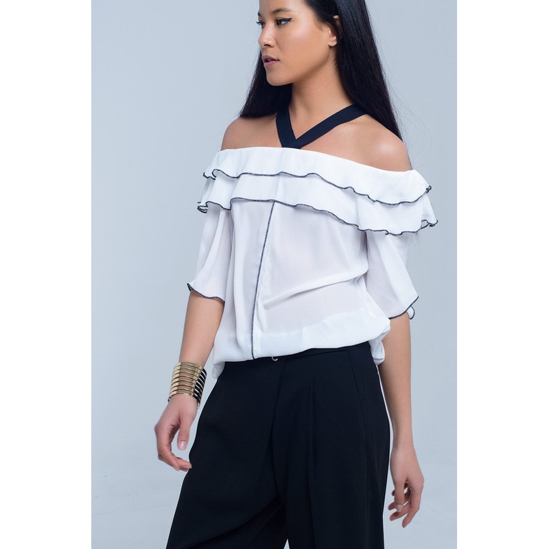 White Top With Black Contrast Trim