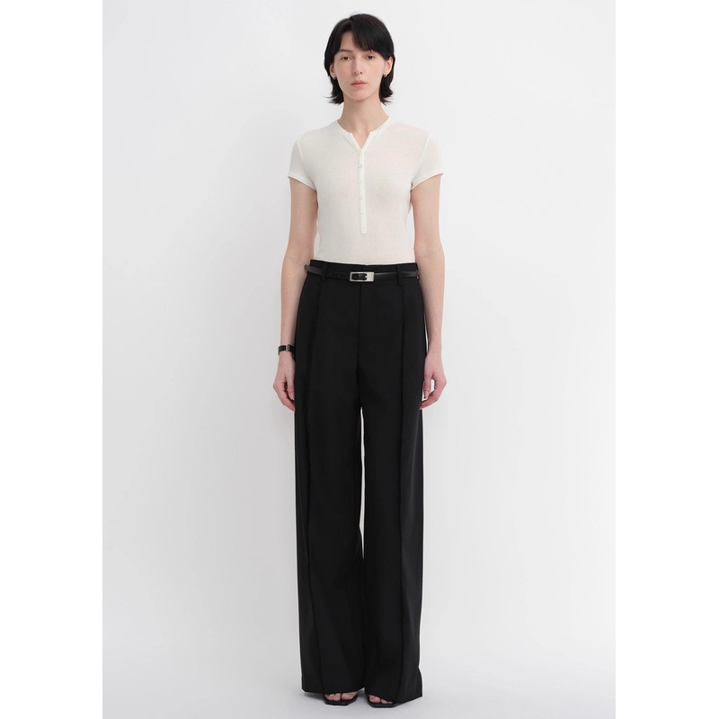Worsted Wool Commuter Classic Drapey Raw Edge Loose Straight Wide-Leg Pants