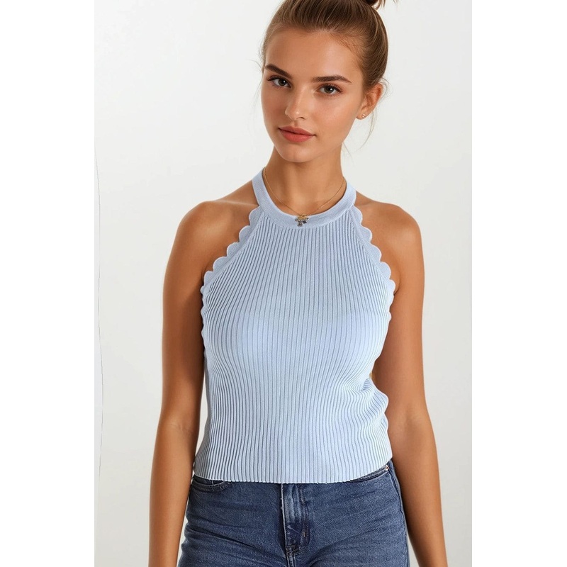 Baby Blue Tank Top With Ribbed Underarm Detail
