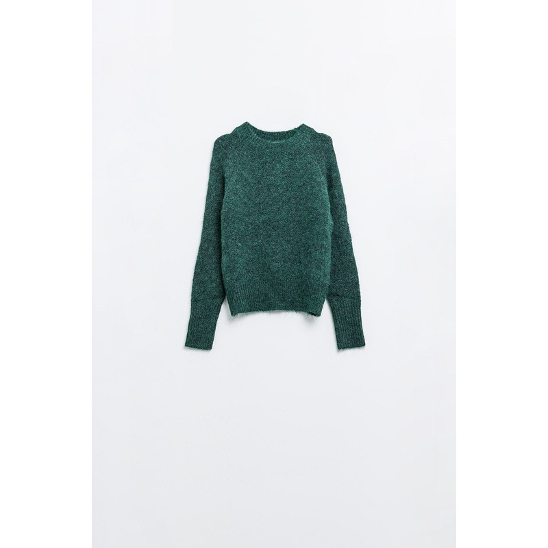 Basic Knited Crew Neck Sweater In Emerald Green