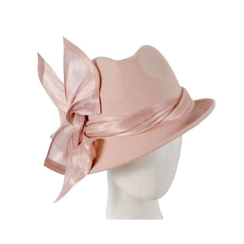 Beige ladies winter fashion felt fedora hat by Fillies Collection