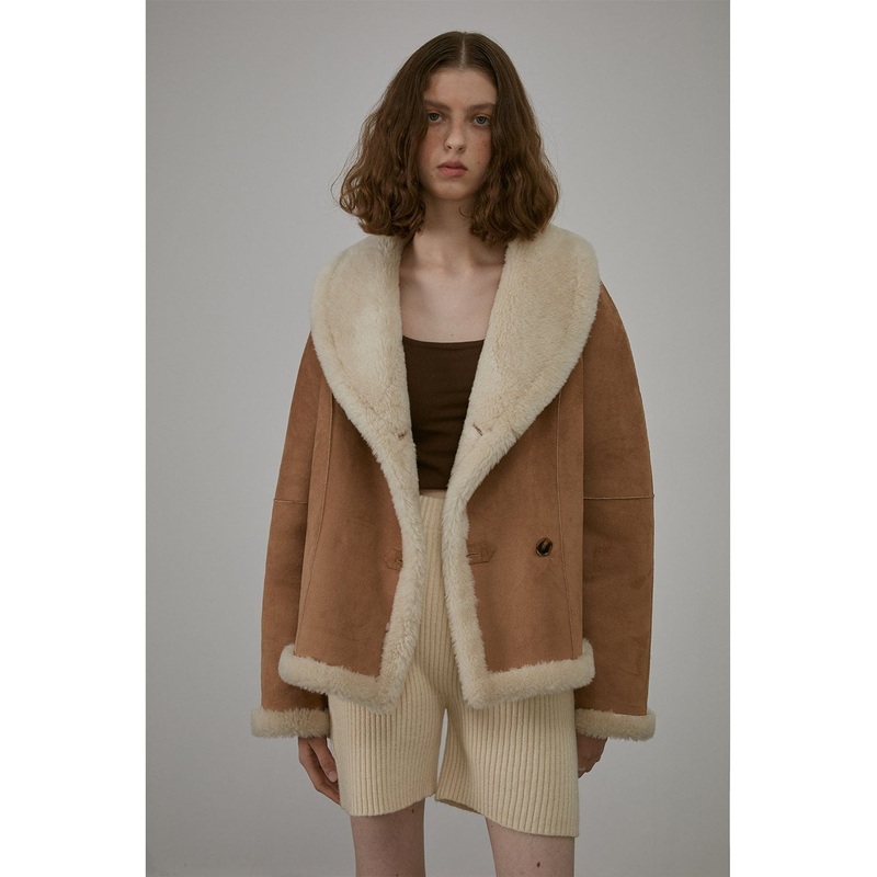 “Bella Poetry” Reversible Artificial Compound Leather Shearling Short Jacket