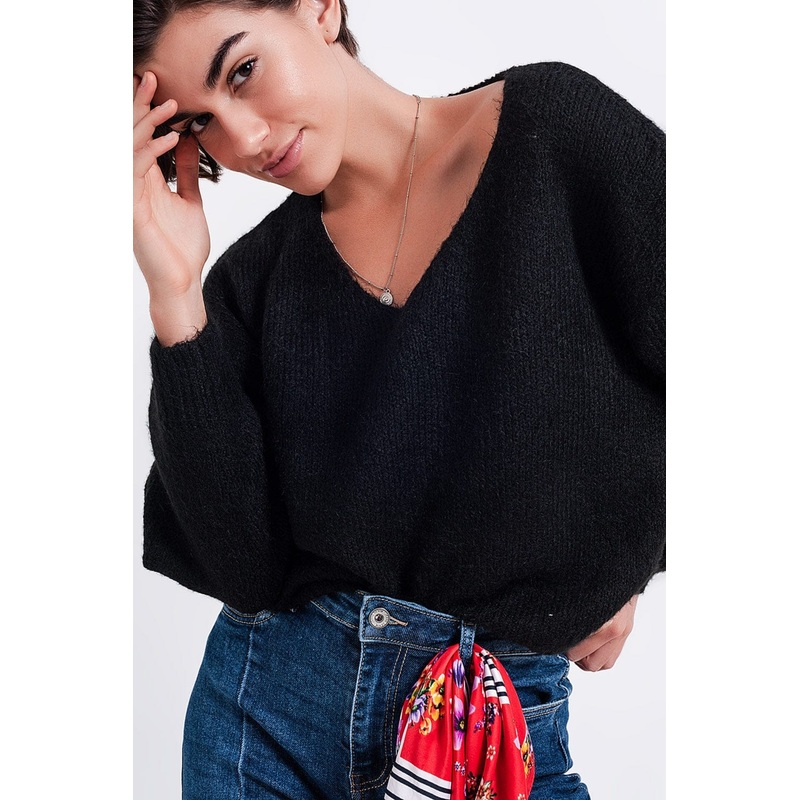 Black Batwing Fluffy Sweater