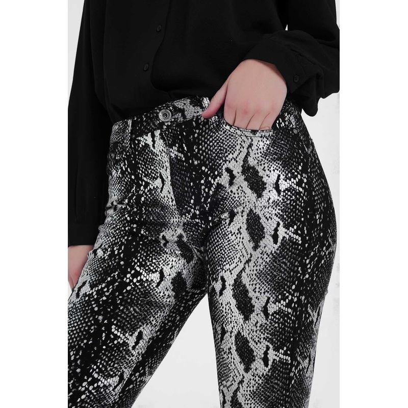 Black Skinny Shiny Printed Pants
