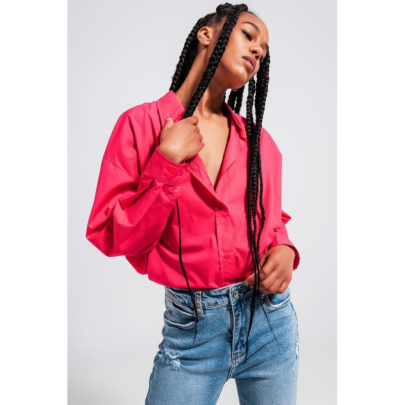 Button Front Shirt In Fuchsia