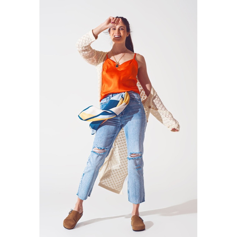 Crochet Midi Cardigan In Cream