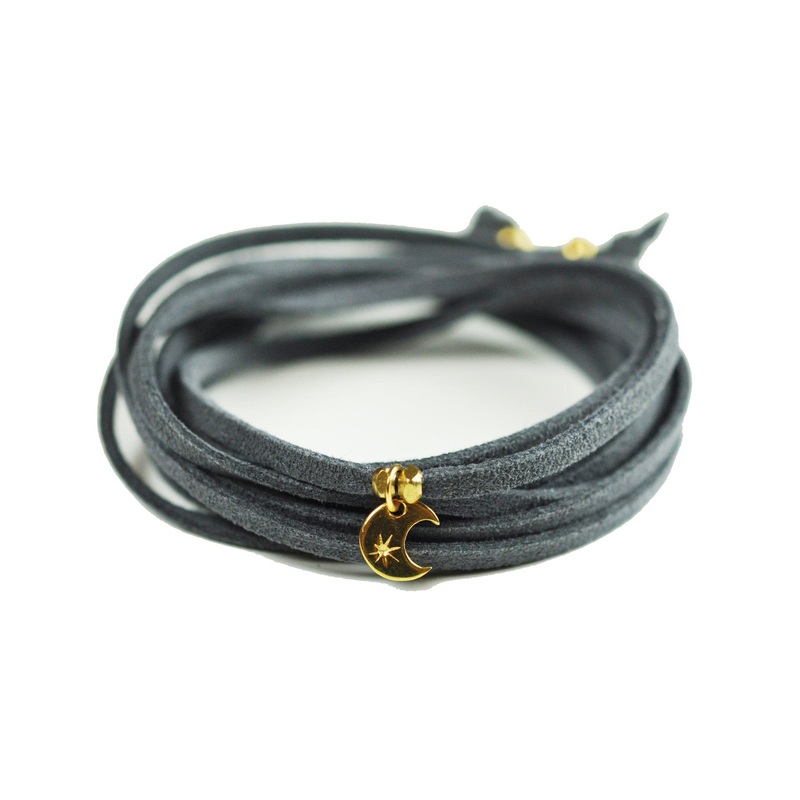 Gena Myint Crescent Moon Grey Suede Choker