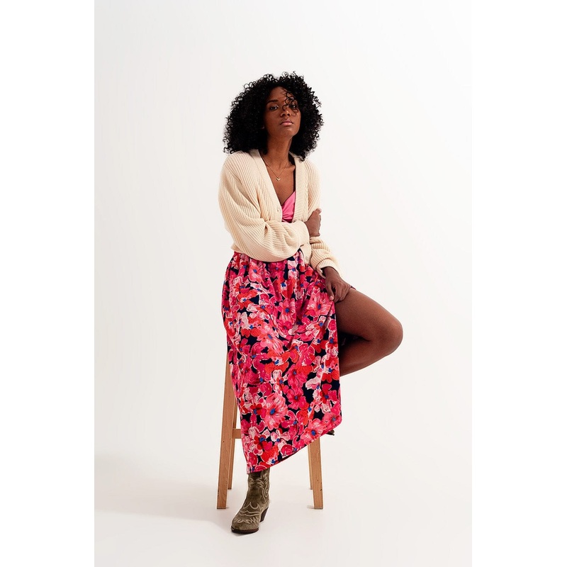 Hot Pink Floral Print Skirt