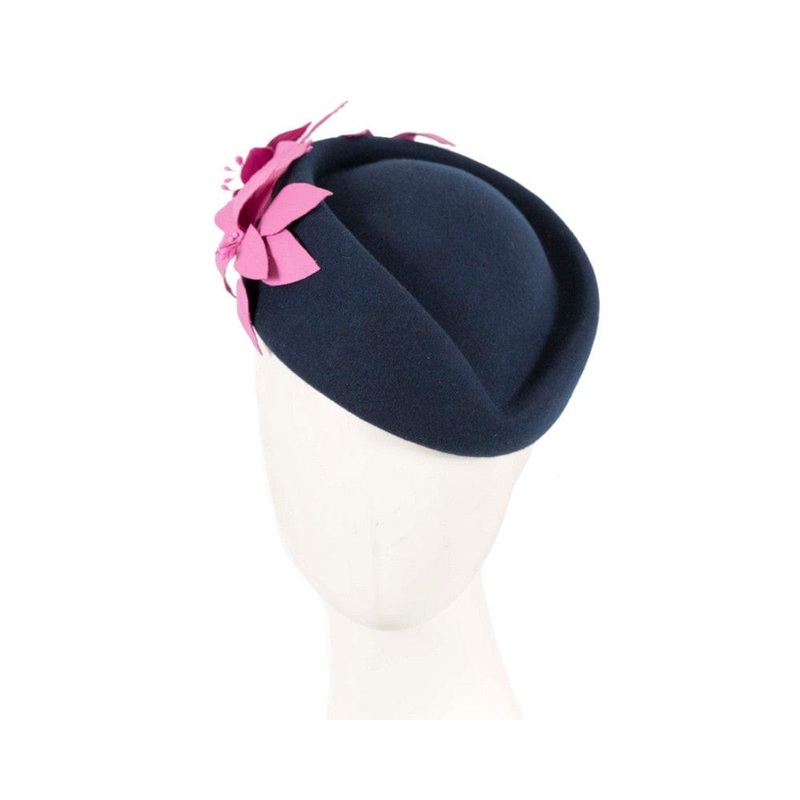 Large Navy and Fuchsia felt beret hat by Fillies Collection