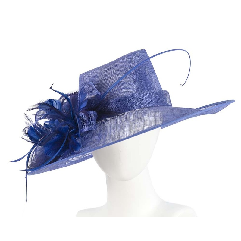 Large Royal Blue Ladies Fashion Racing Hat by Cupids Millinery