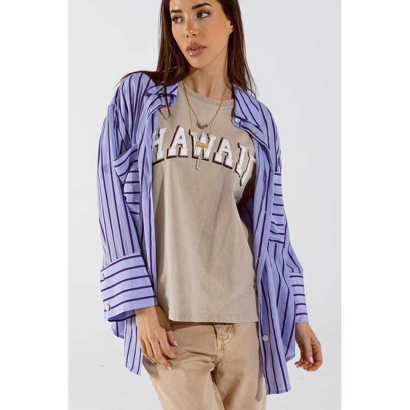 Lavander Shirt With Purple Stripes And Chest Pockets