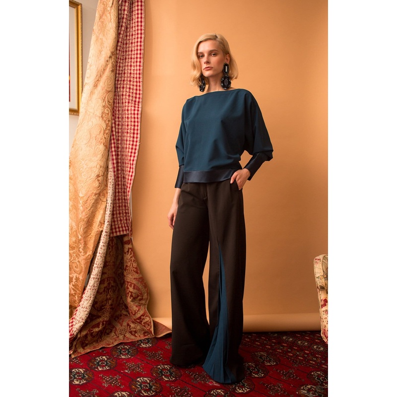 Lavanya Coodly Women’s Camille Crepe Bow Neck Blouse in Dark Blue or Pale Pink