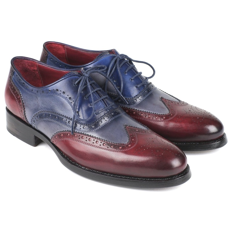 Paul Parkman Wingtip Oxfords Goodyear Welted Bordeuax Grey Blue (ID#BR027GRBL)