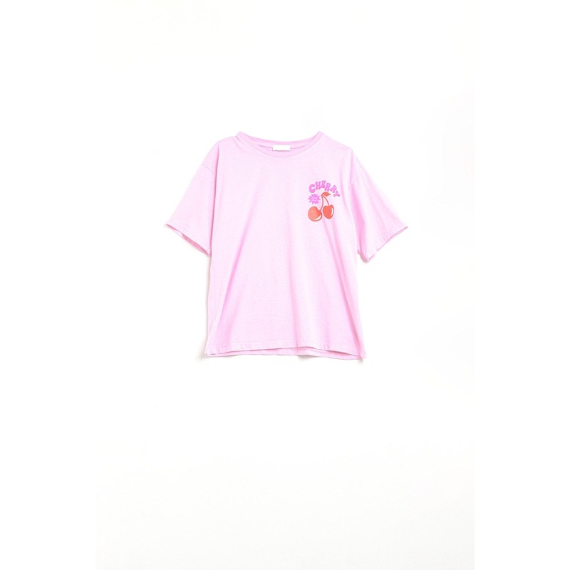 Pink T-Shirt With Cherry In Logo And Letters