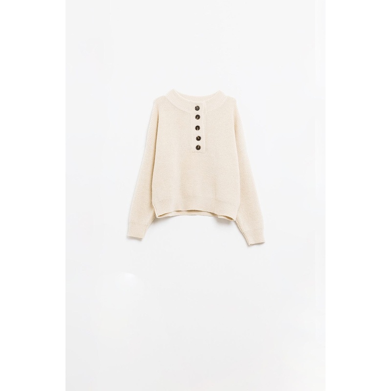 Relaxed Half-Button Sweater In Cream