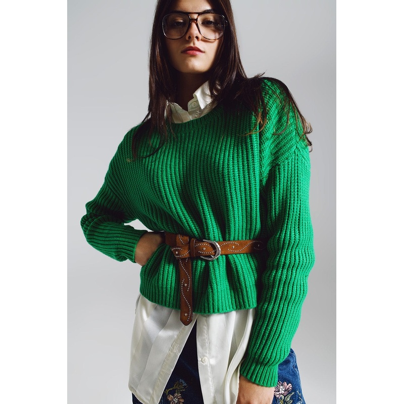 Relaxed Waffle Knit Jumper In Bright Green
