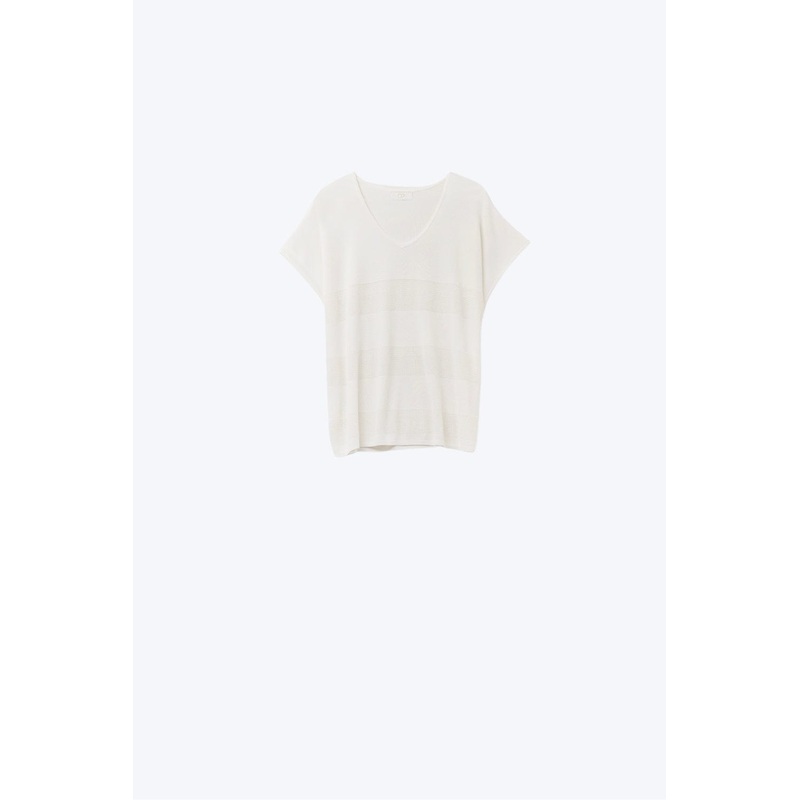 White V-Neck Knit Sweater With Open Stitch Detail