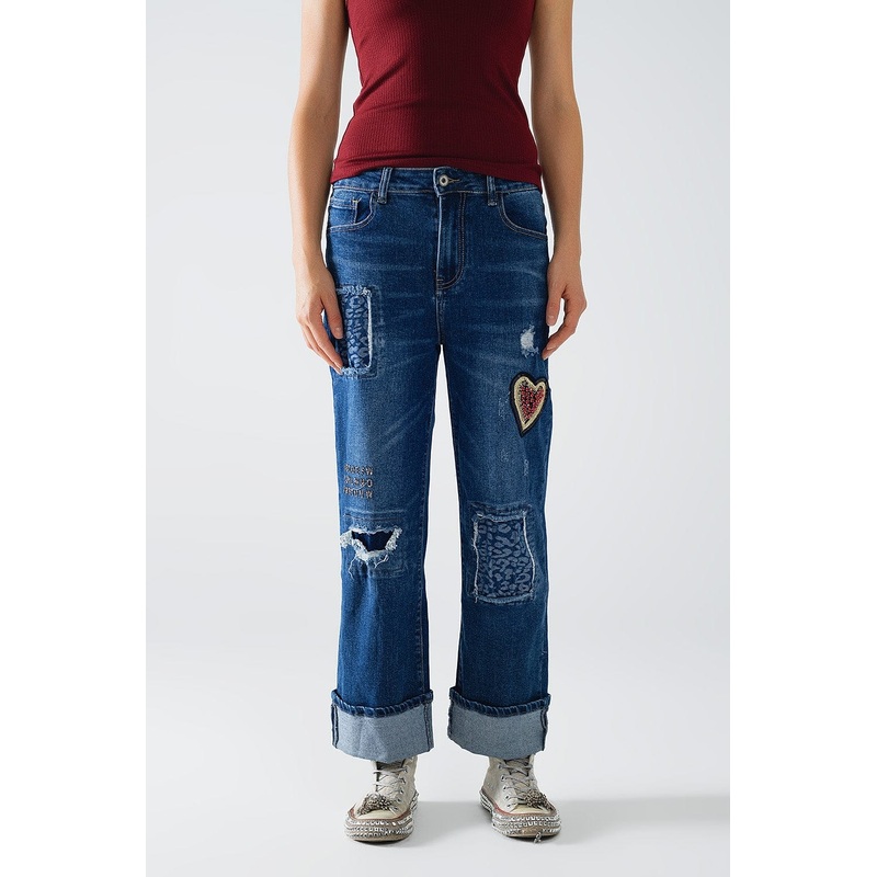 Wide Leg Jeans Embellished With Some Patches