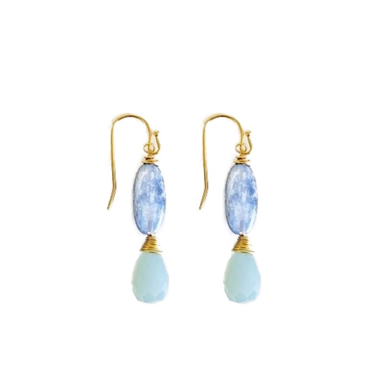 1.25″ Kyanite & Blue Chalcedony Gold Plated Azraq Statement Earrings | MINU